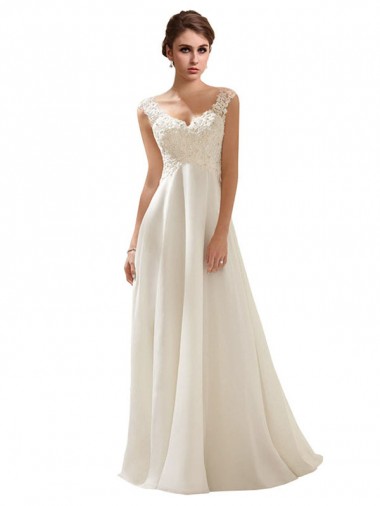 Soft Chiffon & Lace A-Line Sweep Train Sleeveless Low Back Wedding Dress Cairns