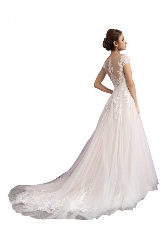 Tulle & Lace A-Line Cathedral Train Cap Sleeves Beach Wedding Dress Cairns