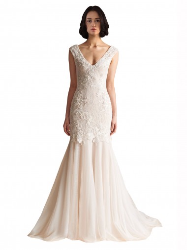 Tulle Mermaid Sweep Train Sleeveless Low Back Wedding Dress Cairns