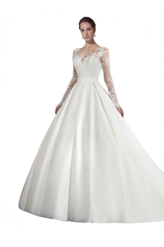 Satin & Lace A-Line Cathedral Train Long Sleeves Wedding Dress Cairns