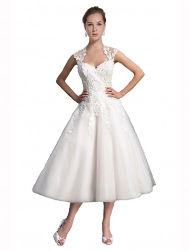 Tulle & Lace A-Line Tea Length Sleeveless Beach Wedding Dress Cairns