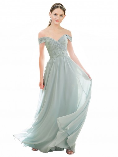 Soft Chiffon & Lace A-Line Long Cap Sleeves Bridesmaid Dress Cairns