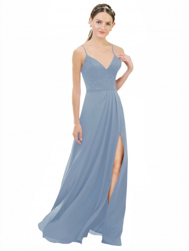 Soft Chiffon & Lace A-Line Sleeveless Dusty Blue Bridesmaid Dress Cairns