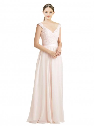 Soft Chiffon & Lace A-Line Long Sleeveless Open Back Cream Pink Bridesmaid Dresses Cairns