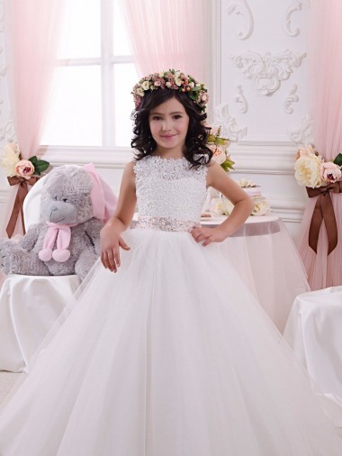 Tulle & Lace Ball Gown Chapel Train Sleeveless V-Back Flower Girl Dress Cairns