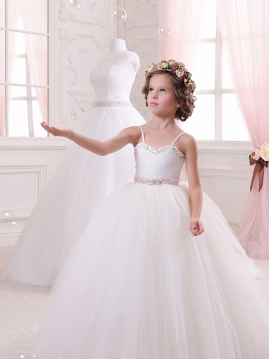 Tulle Ball Gown Chapel Train Sleeveless Flower Girl Dress Cairns