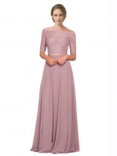 Soft Chiffon & Lace A-Line Short Sleeves Long Prom Dress / Bridesmaid Dress Cairns