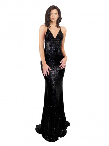 Sequin Mermaid Long Sleeveless Criss Cross Open Back Black Tie Evening Gown / Prom Dress / Bridesmaid Dress Cairns