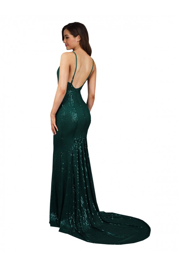 Sequin Mermaid Long Sleeveless Low Back Dark Green Prom Dresses Cairns