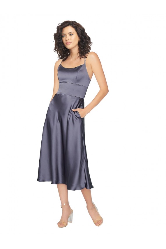 Silk like Satin A-Line Midi Length Sleeveless Criss Cross Back Prom Dress / Bridesmaid Dress Cairns