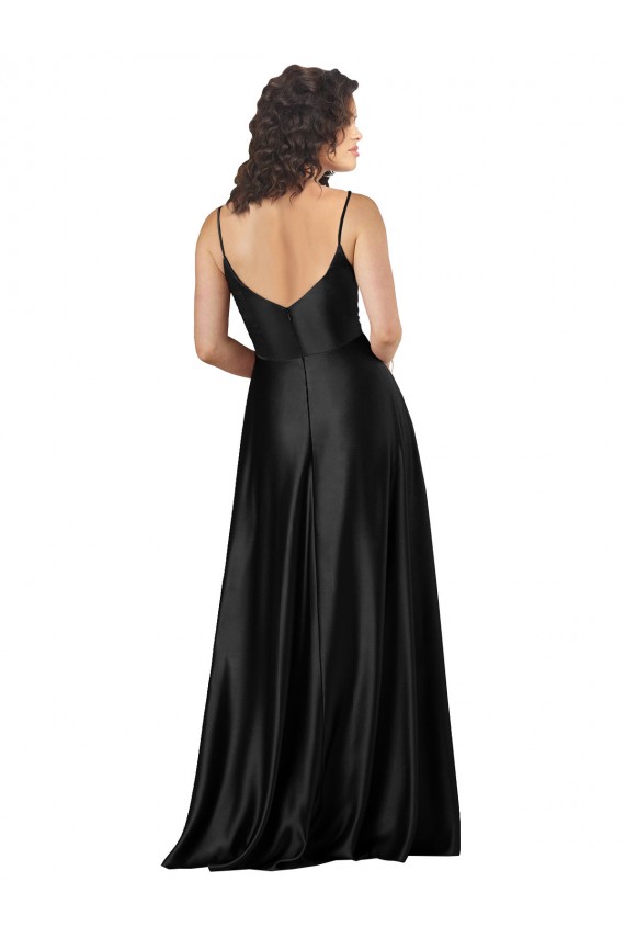 Silk like Satin A-Line Long Sleeveless V-Neck Low Back Prom Dresses Cairns