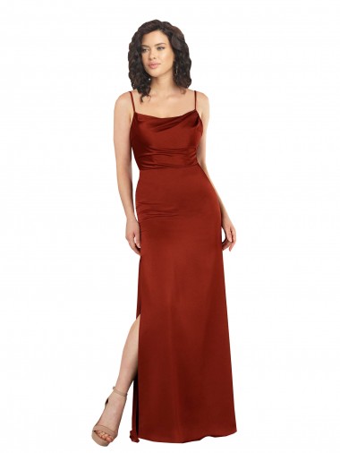 Silk like Satin A-Line Long Sleeveless Low Back Skirt Slit Prom Dresses Cairns
