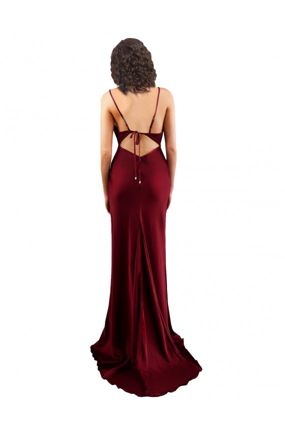 Silk like Satin Sheath Long Sleeveless Criss Cross Open Back Burgundy Prom Dresses Cairns
