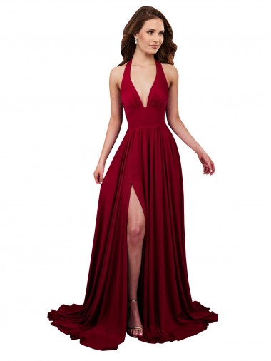 Spandex A-Line Long Sleeveless Open Back Side Slit Prom Dresses Cairns