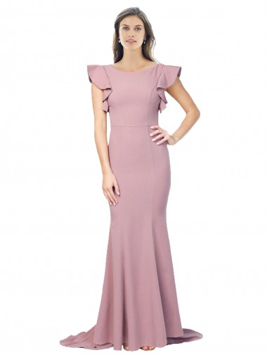 Stretch Crepe Mermaid Sweep Train Flutter Sleeves Low Back Formal Evening Gown / Prom Dress / Bridesmaid Dress Cairns