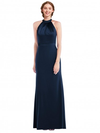 Stretch Crepe Trumpet Long Sleeveless Dark Navy Open Back Semi Formal Evening Dress / Prom Dress / Bridesmaid Dress Cairns