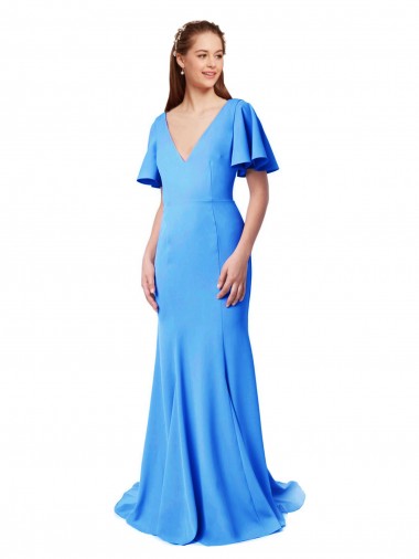 Stretch Crepe Mermaid, Sheath Sweep Train Short Sleeves V-Back Prom Dress / Bridesmaid Dress Cairns