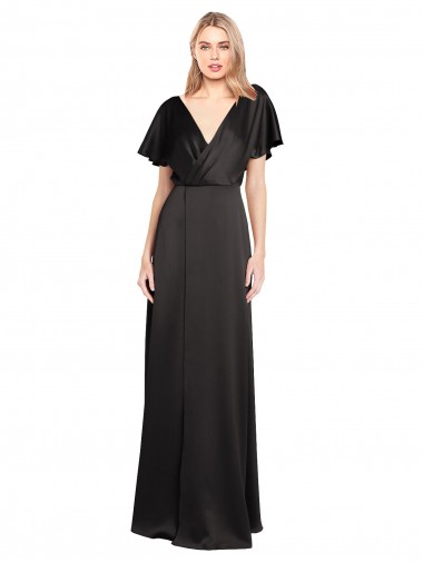Stretch Satin A-Line Long Cap Sleeves Open Back Bridesmaid Dress / Evening Dress Cairns