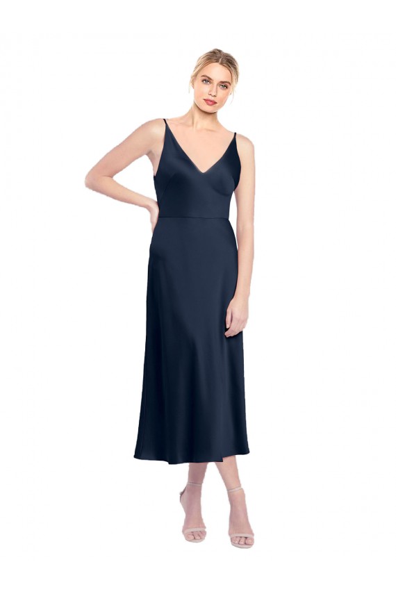 Stretch Satin A-Line Midi Length Sleeveless V-Back Formal Evening Gown / Prom Dress / Bridesmaid Dress Cairns