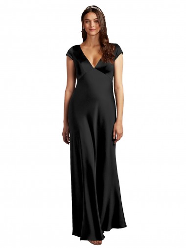 Stretch Satin A-Line Long Cap Sleeves Keyhole Back Formal Evening Gown / Prom Dress / Bridesmaid Dress Cairns