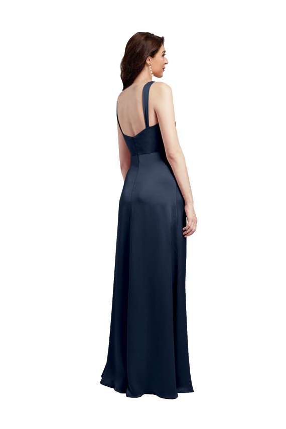 Stretch Satin A-Line Long Sleeveless Low Back Side Slit Prom Dresses Cairns