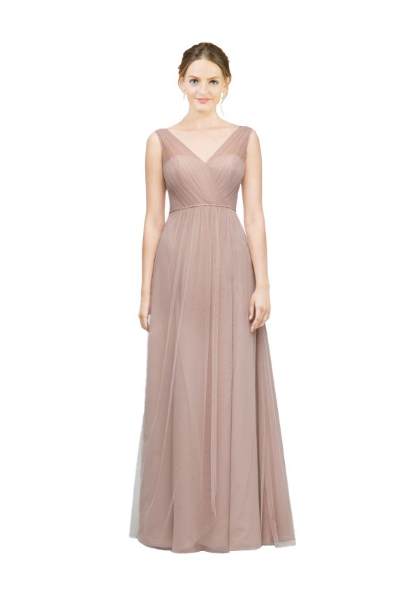 Soft Tulle A-Line Long V-Neck Sleeveless Bridesmaid Dress Cairns