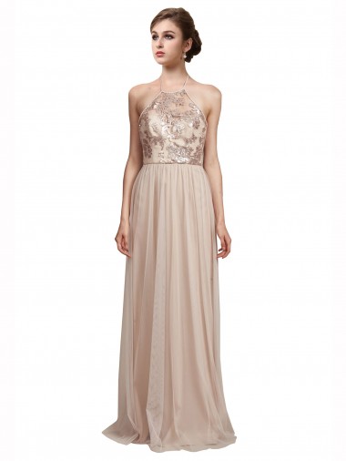 Tulle A-Line Long Sleeveless Nude Bridesmaid Dress Cairns