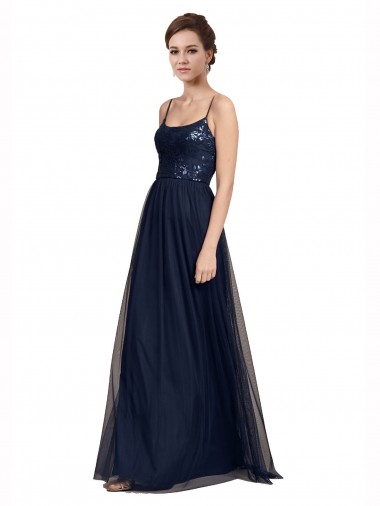 Tulle & Lace A-Line Long Sleeveless Dark Navy Bridesmaid Dresses Cairns