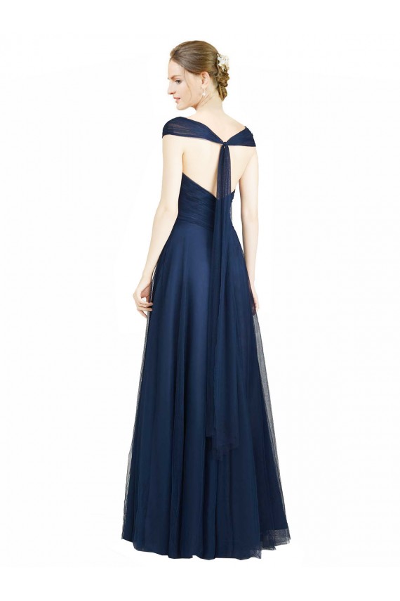 Tulle A-Line Long Sleeveless Open Back Dark Navy Bridesmaid Dresses Cairns