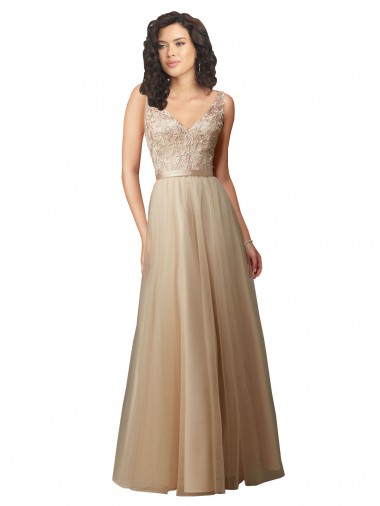 Tulle & Lace A-Line Long Sleeveless V-Back Bridesmaid Dress Cairns