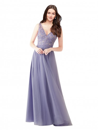Tulle & Lace A-Line Long Sleeveless V-Back Formal Dress / Bridesmaid Dress Cairns