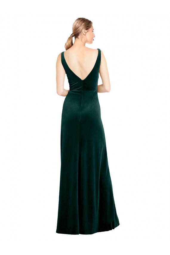 Stretch Velvet A-Line Long Sleeveless V-Back Black Tie Evening Gown / Prom Dress / Bridesmaid Dress Cairns