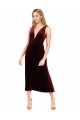 Stretch Velvet A-Line Midi Length Sleeveless V-Back Burgundy Prom Dresses Cairns