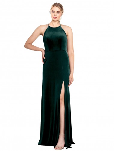 Stretch Velvet A-Line Long Sleeveless Keyhole Back Side Slit Prom Dresses Cairns