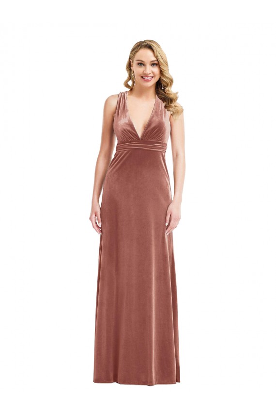 Stretch Velvet A-Line Long Sleeveless Criss Cross Open Back Bridesmaid Dress / Evening Dress Cairns