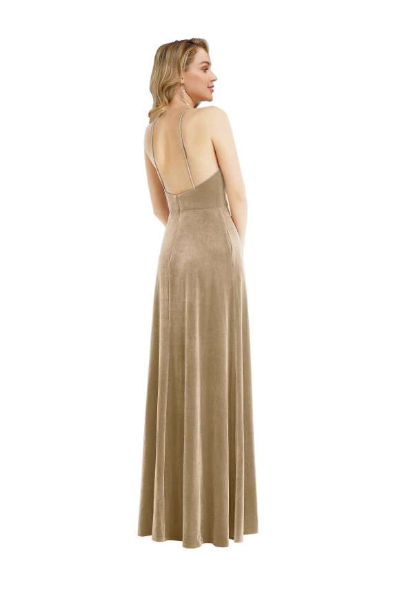 Stretch Velvet A-Line Long Sleeveless Open Back Semi Formal Evening Dress / Prom Dress / Bridesmaid Dress Cairns