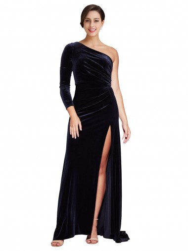 Stretch Velvet A-Line Sweep Train Long Sleeves Formal Evening Gown / Prom Dress / Bridesmaid Dress Cairns